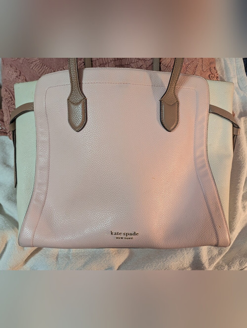 Kate Spade Block Color Tote And Bifold Wallet Pink Cream and Light Brown